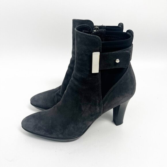 Aquatalia Grey Suede Side Zip Royal Waterproof High heel Bootie Boots US 6 - Picture 1 of 11